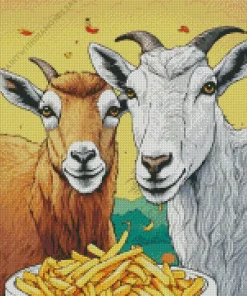 Goats Eating French Fries Diamond Painting