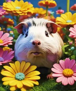 Guinea Pig In Flowers Diamond Painting