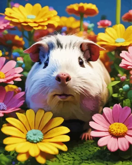 Guinea Pig In Flowers Diamond Painting