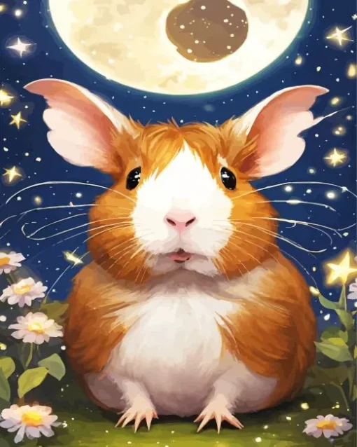 Guinea Pig With Full Moon Diamond Painting