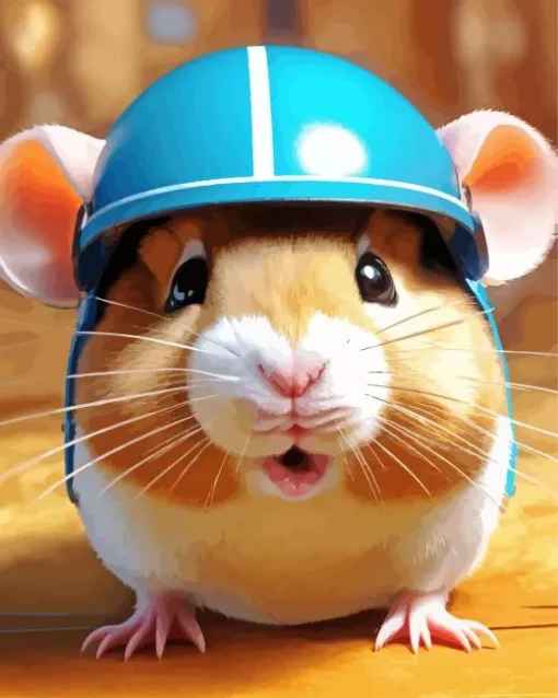 Hamster With Blue Helmet Diamond Painting