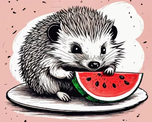 Hedgehog Eating Watermelon Diamond Painting