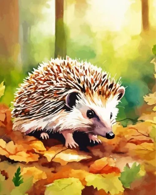 Hedgehog In Autumn Leaves Diamond Painting