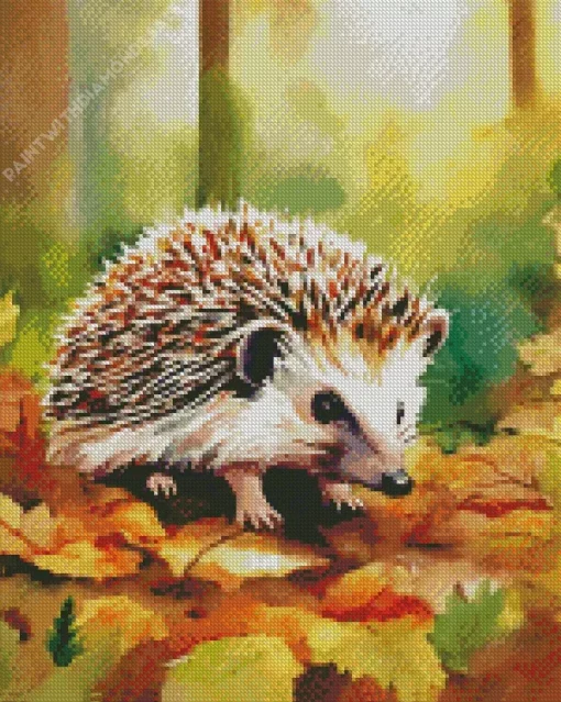 Hedgehog In Autumn Leaves Diamond Painting