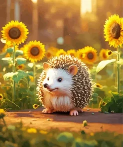 Hedgehog In Sunflowers Field Diamond Painting