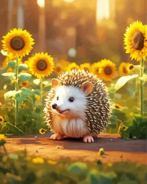 Hedgehog In Sunflowers Field Diamond Painting