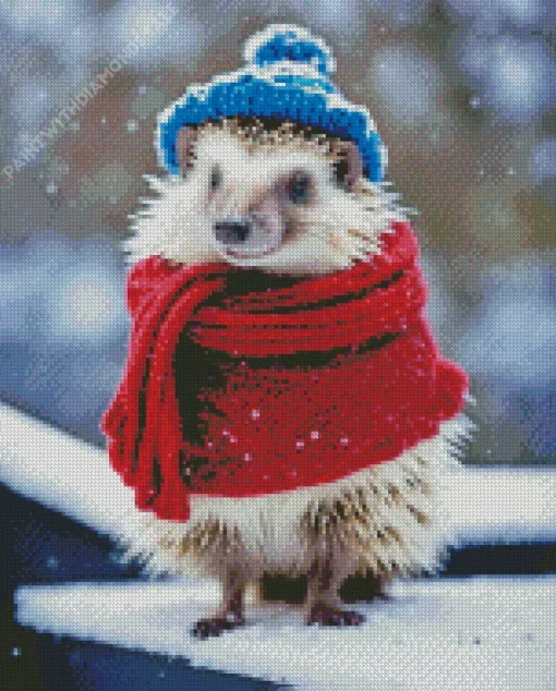 Hedgehog With Red Scarf Diamond Painting