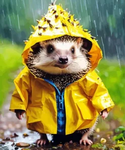 Hedgehog With Yellow Rain Jacket Diamond Painting