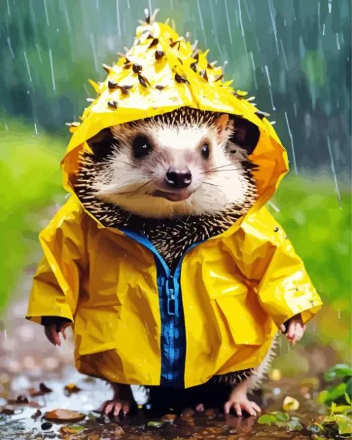 Hedgehog With Yellow Rain Jacket Diamond Painting