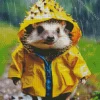 Hedgehog With Yellow Rain Jacket Diamond Painting