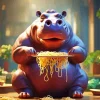 Hippo Eating Spaghetti Diamond Painting