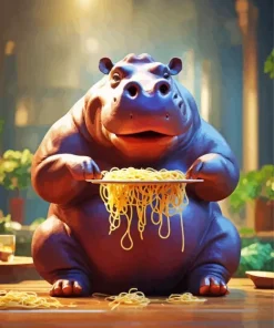 Hippo Eating Spaghetti Diamond Painting