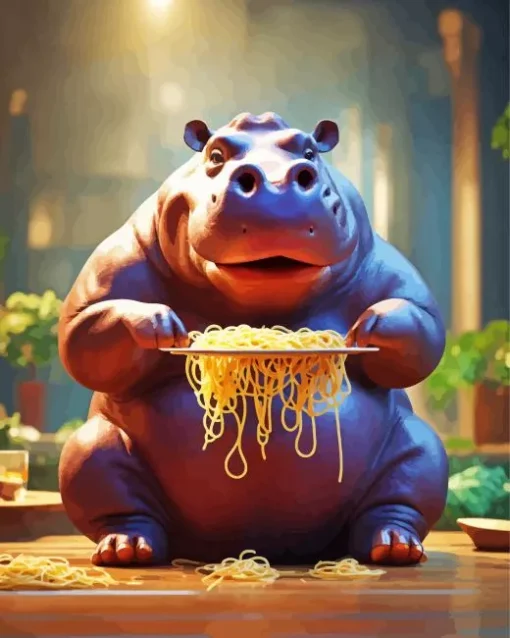 Hippo Eating Spaghetti Diamond Painting