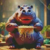 Hippo Eating Spaghetti Diamond Painting