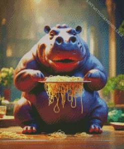 Hippo Eating Spaghetti Diamond Painting