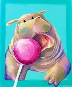 Hippo With Lolipop Diamond Painting