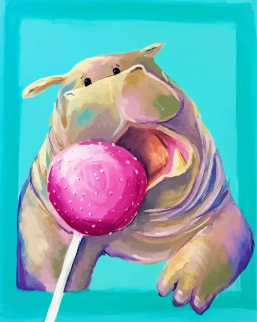 Hippo With Lolipop Diamond Painting