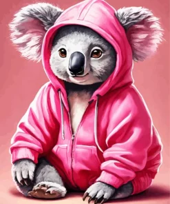 Koala Wearing Pink Hoodie Diamond Painting