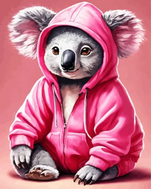 Koala Wearing Pink Hoodie Diamond Painting