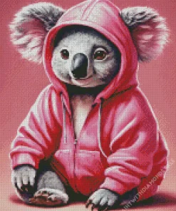 Koala Wearing Pink Hoodie Diamond Painting