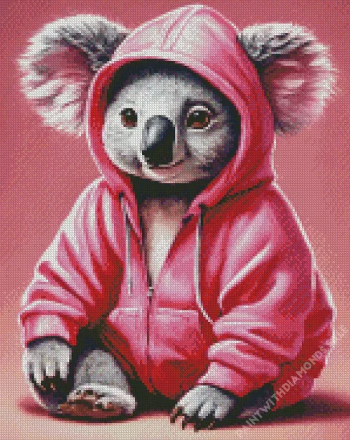 Koala Wearing Pink Hoodie Diamond Painting