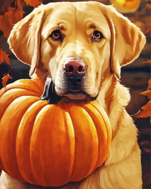 Labrador Dog With Pumpkin Diamond Painting