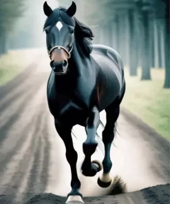 Lone Black Horse Diamond Painting