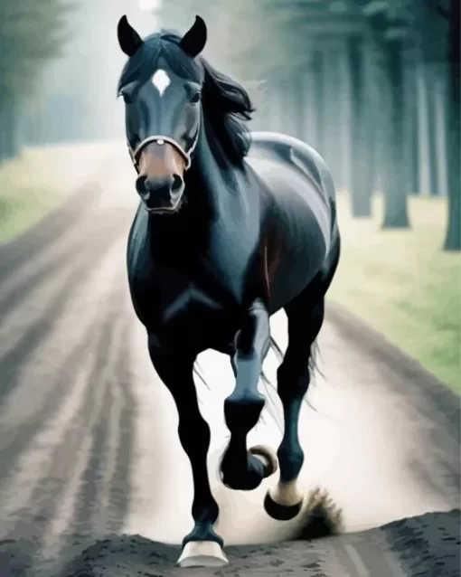 Lone Black Horse Diamond Painting