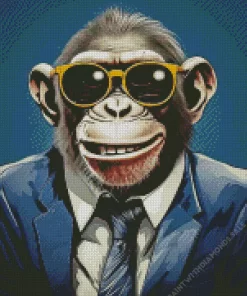 Monkey In A Suit Wearing Glasses Diamond Painting