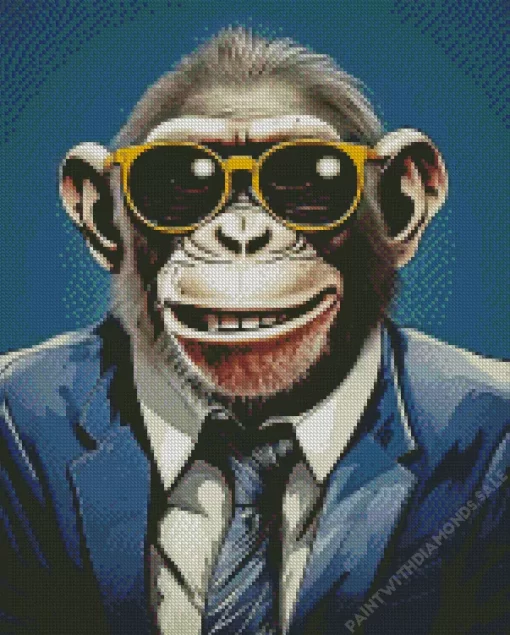 Monkey In A Suit Wearing Glasses Diamond Painting