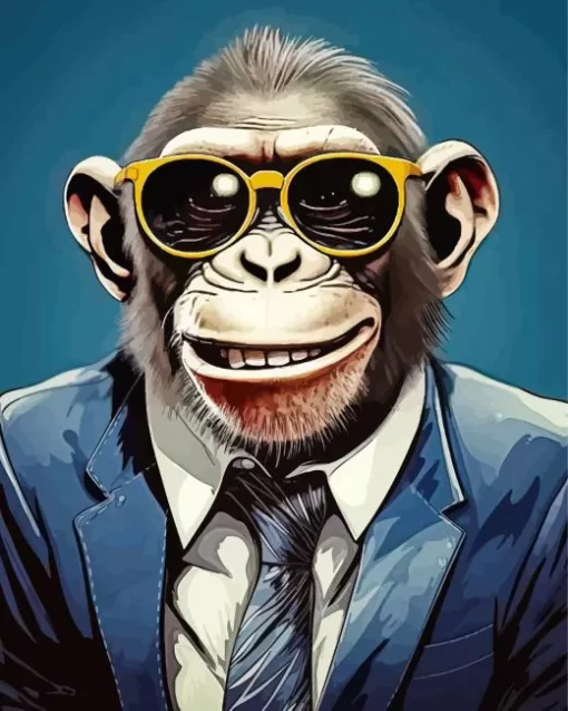 Monkey In A Suit Wearing Glasses Diamond Painting