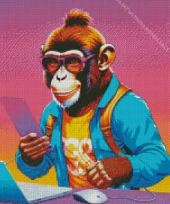 Monkey With Glasses Diamond Painting