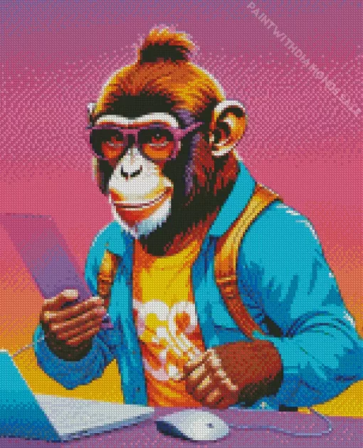 Monkey With Glasses Diamond Painting