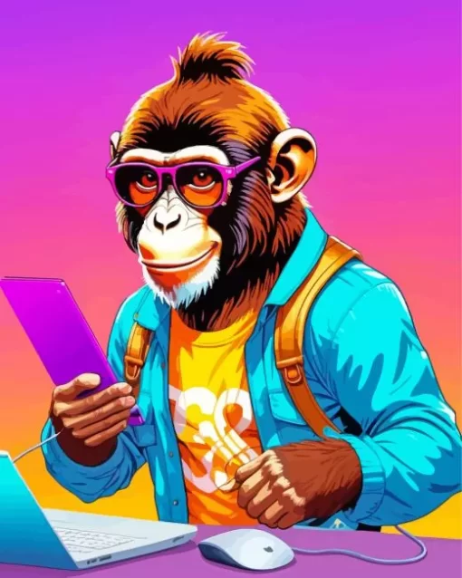 Monkey With Glasses Diamond Painting