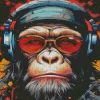 Monkey With Glasses And Headphone Diamond Painting