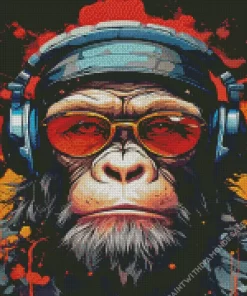 Monkey With Glasses And Headphone Diamond Painting