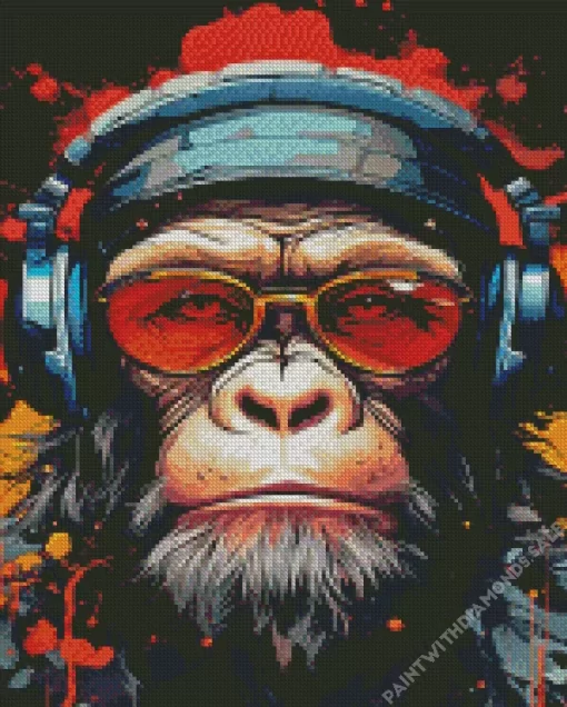 Monkey With Glasses And Headphone Diamond Painting