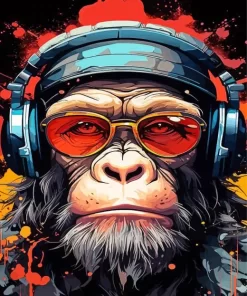 Monkey With Glasses And Headphone Diamond Painting