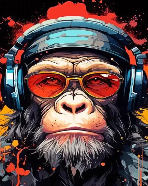 Monkey With Glasses And Headphone Diamond Painting