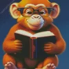 Monkey With Glasses Reading Book Diamond Painting