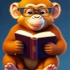 Monkey With Glasses Reading Book Diamond Painting