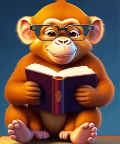 Monkey With Glasses Reading Book Diamond Painting