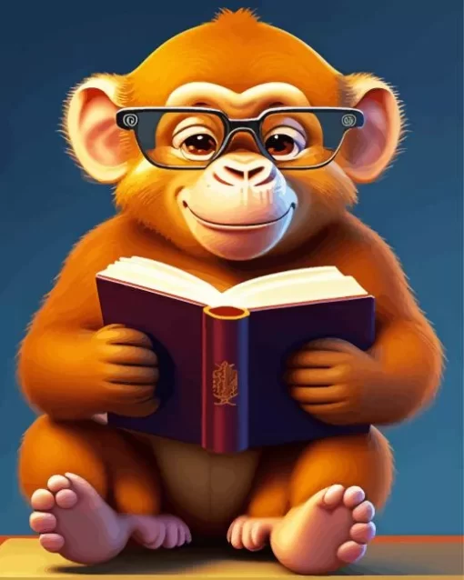 Monkey With Glasses Reading Book Diamond Painting