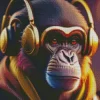 Monkey With Golden Headphones Diamond Painting