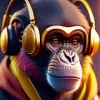 Monkey With Golden Headphones Diamond Painting