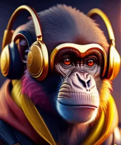 Monkey With Golden Headphones Diamond Painting