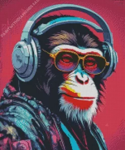 Monkey With Headphones Art Diamond Painting