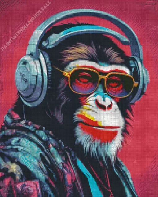 Monkey With Headphones Art Diamond Painting