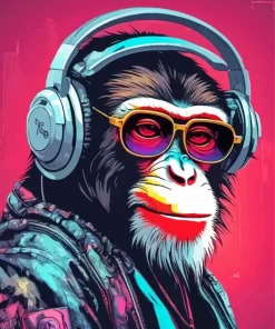 Monkey With Headphones Art Diamond Painting