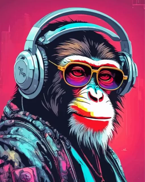 Monkey With Headphones Art Diamond Painting